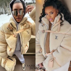 Who Wore It Better Kim Kardashian and Monique Rodriguez Were Both Spied in a Cream 11200 Louis Vuitton Sherling Jacket 1