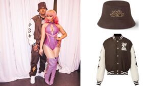 Fashion Bomb Couple Nicki Minaj Wore a Custom Versace Look with Hubby Kenneth Petty in a 6250 Louis Vuitton Jacket and 810 Hat Backstage at her Gag City Tour Feat Image