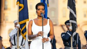 Fantasia Performed the Nation Anthem for 22A Capital Fourth22 in a White Christian Siriano Gown with Kandee Shoes feat image