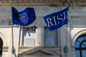 RISD flags at the Mandel Building scaled