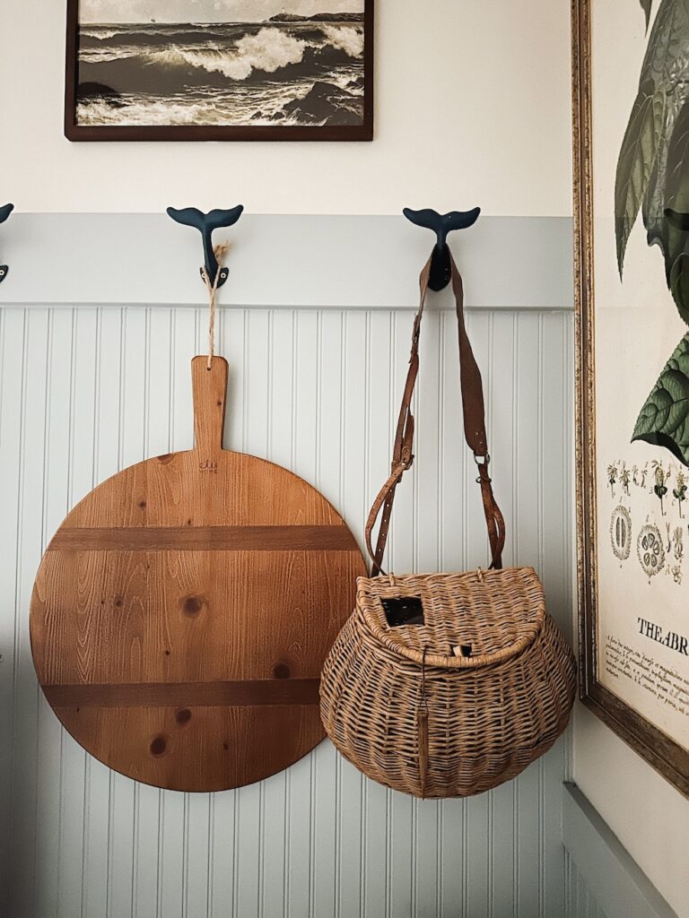 fishing basket hung on hook mudroom the inspired room